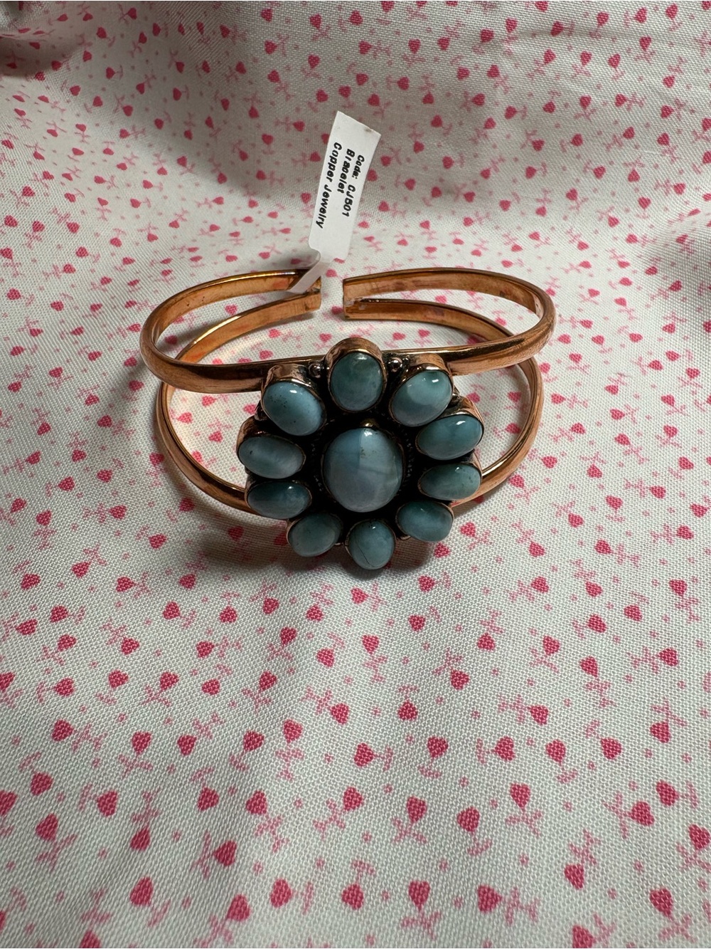 Larimar Flower Cuff Bracelet in copper